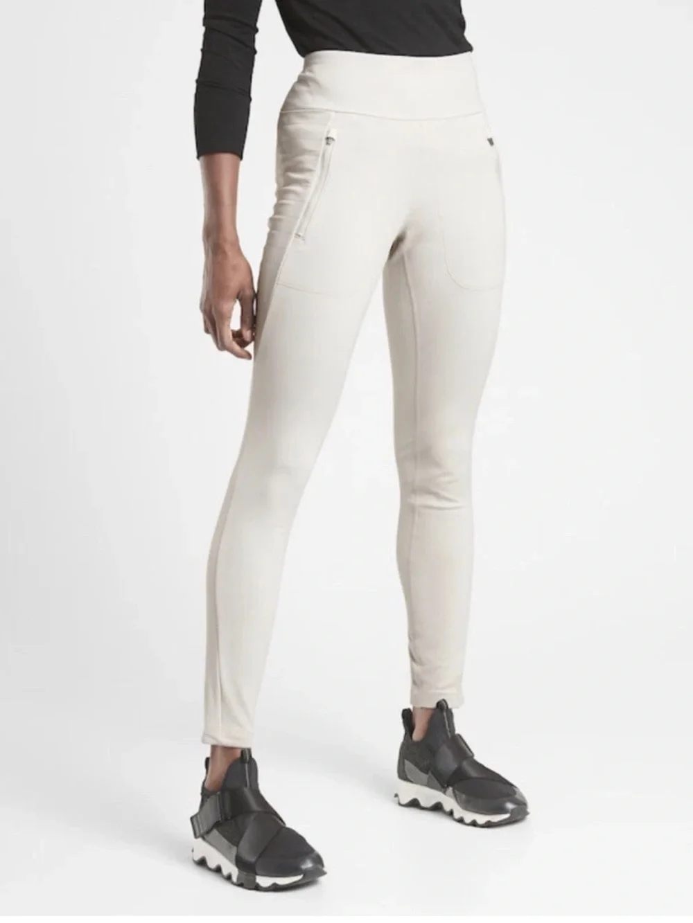 Athleta Peak Hybrid Fleece Tight Pant Birch Grey Winter Sport Ski Women’s Medium